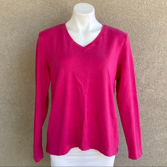 Basic Editions Tops - Hot Pink Classic V Neck Long Sleeve T-Shirt